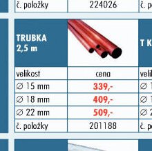 Rozvody měď - Trubka 2,5 m