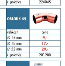 Rozvody měď - Oblouk 45