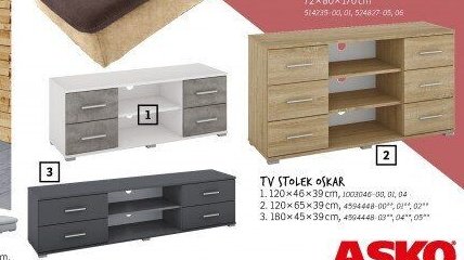 TV STOLEK OSKAR, 1. 120x46x39 cm, 2. 120x65x39 cm, 3. 180x45x39 cm