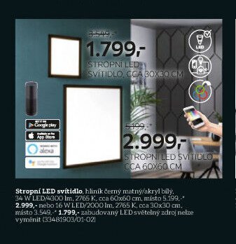 Stropní LED svítidlo, cca 30x30 cm
