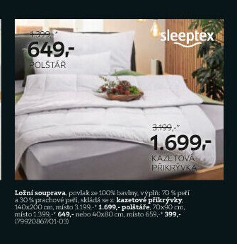 Ložní souprava, polštář, kazetová přikrývka