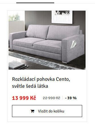 Rozkládací pohovka Cento, světle šedá látka