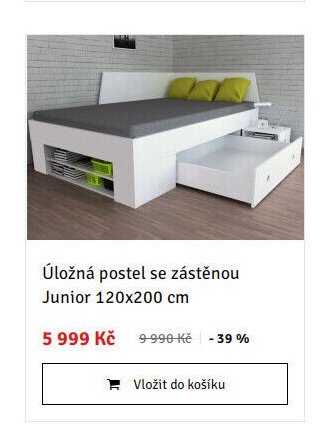 Úložná postel se zástěnou Junior 120x200 cm