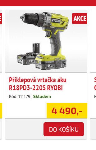 Příklepová vrtačka aku R18PD3-220S RYOBI