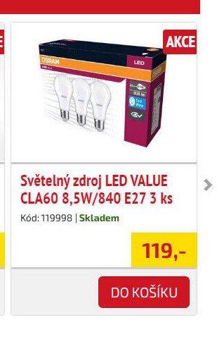 Světelný zdroj LED VALUE CLA60 8,5W/840 E27 3 ks
