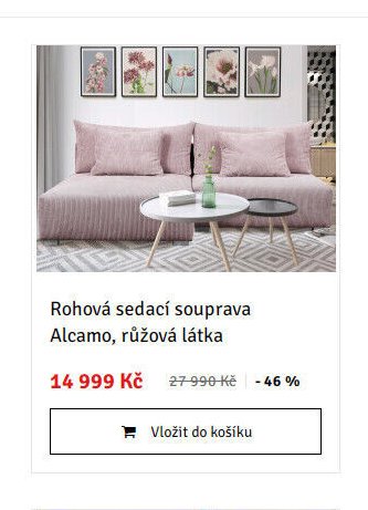 Rohová sedací souprava Alcamo, růžová látka