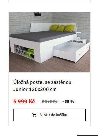 Úložná postel se zástěnou Junior 120x200 cm