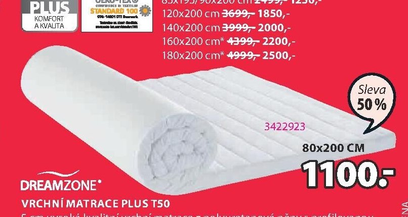 VRCHNÍ MATRACE PLUS T50