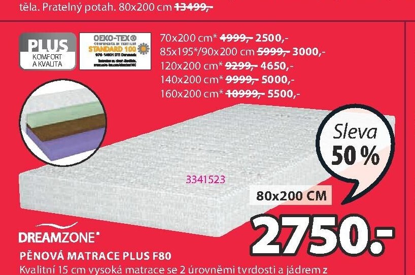 PĚNOVÁ MATRACE PLUS F80