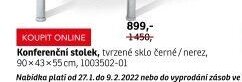 Konferenční stolek, tvrzené sklo černé/nerez