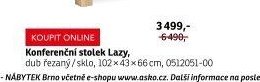 Konferenční stolek Lazy, dub řezaný/sklo