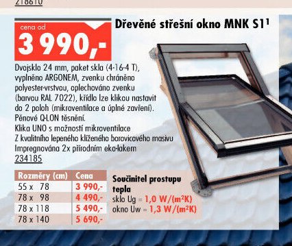 Dřevěné střešní okno MNK S1