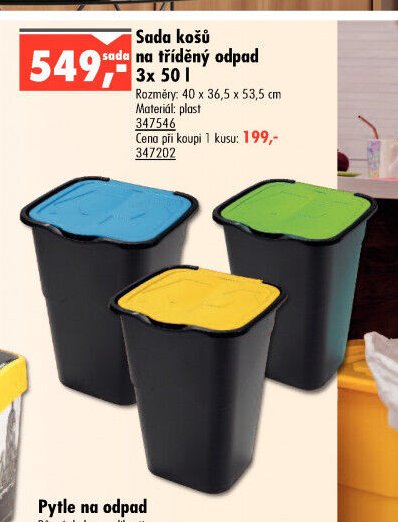 Sada košů na tříděný odpad 3x 50 l