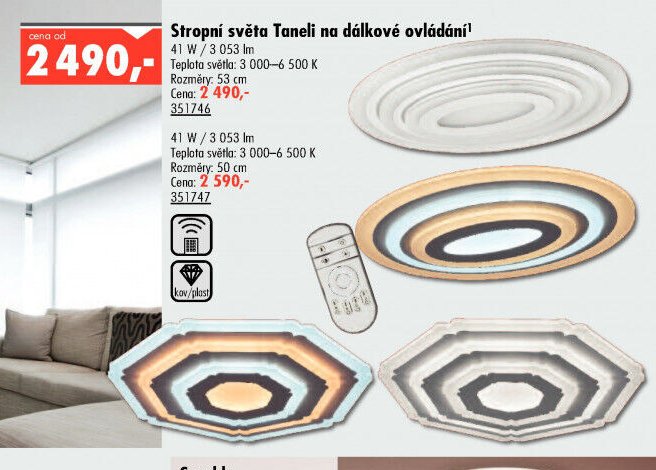 Stropní světla Taneli na dálkové ovládání