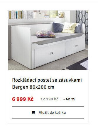 Rozkládací postel se zásuvkami Bergen 80x200 cm