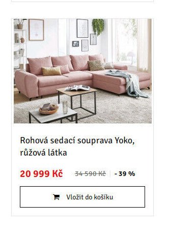 Rohová sedací souprava Yoko, růžová látka