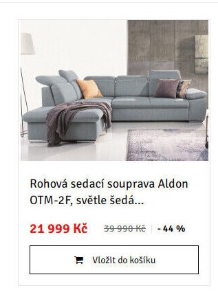 Rohová sedací souprava Aldon OTM-2F, světle šedá