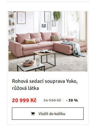 Rohová sedací souprava Yoko, růžová látka