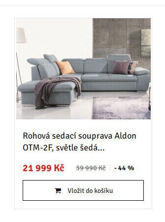 Rohová sedací souprava Aldon OTM-2F, světle šedá