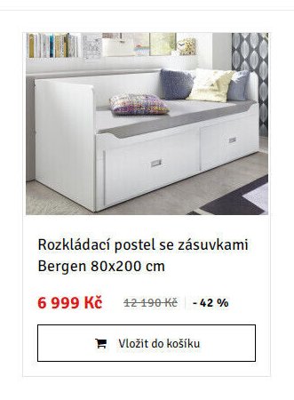 Rozkládací postel se zásuvkami Bergen 80x200 cm