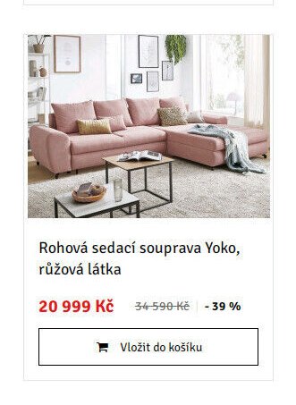 Rohová sedací souprava Yoko, růžová látka
