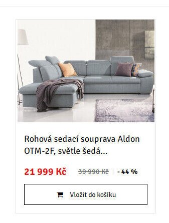 Rohová sedací souprava Aldon OTM-2F, světle šedá...
