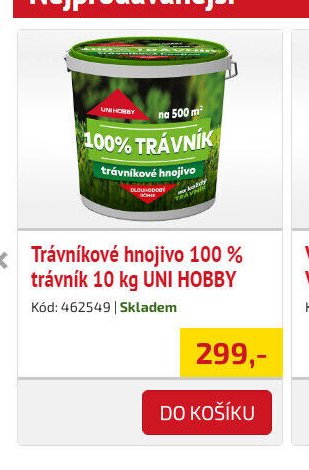 Trávníkové hnojivo 100 % trávník 10 kg UNI HOBBY