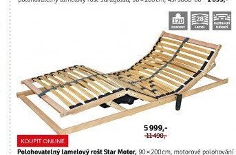 Polohovatelný lamelový rošt Star Motor, 90x200 cm, motorové polohování hlavy a nohou, 1008470-00