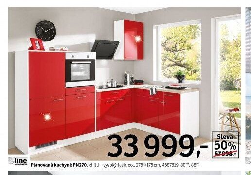 Plánovaná kuchyně PN270, chilli - vysoký lesk
