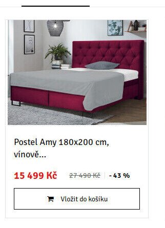 Postel Amy 180x200 cm, vínově...