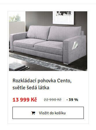 Rozkládací pohovka Cento, světle šedá látka