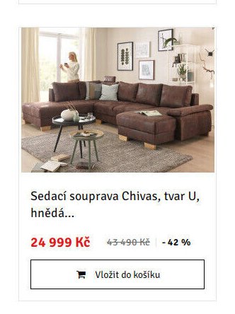 Sedací souprava Chivas, tvar U, hnědá...