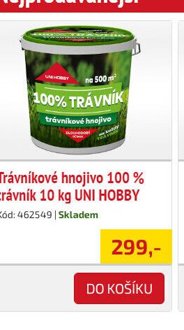 Trávníkové hnojivo 100 % trávník 10 kg UNI HOBBY