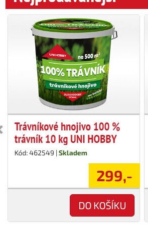 Trávníkové hnojivo 100 % trávník 10 kg UNI HOBBY