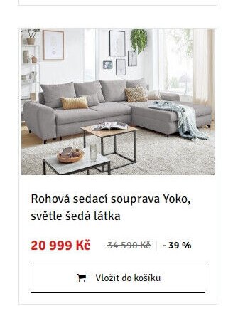 Rohová sedací souprava Yoko, světle šedá látka