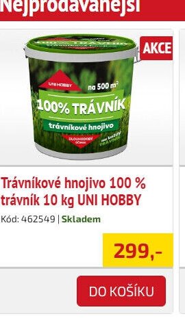 Trávníkové hnojivo 100 % trávník 10 kg UNI HOBBY