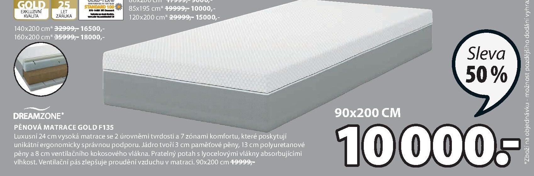 DREAMZONE PĚNOVÁ MATRACE GOLD F135