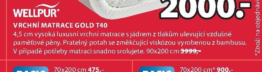 VRCHNÍ MATRACE GOLD T40