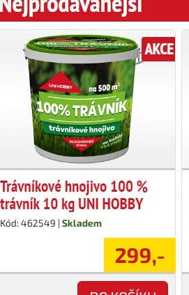 Trávníkové hnojivo 100 % trávník 10 kg UNI HOBBY
