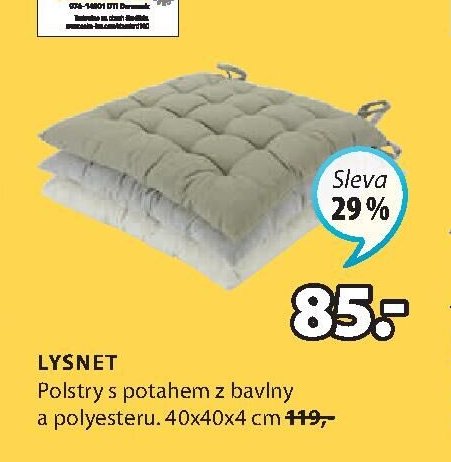 LYSNET Polstry z bavlny a polyesteru