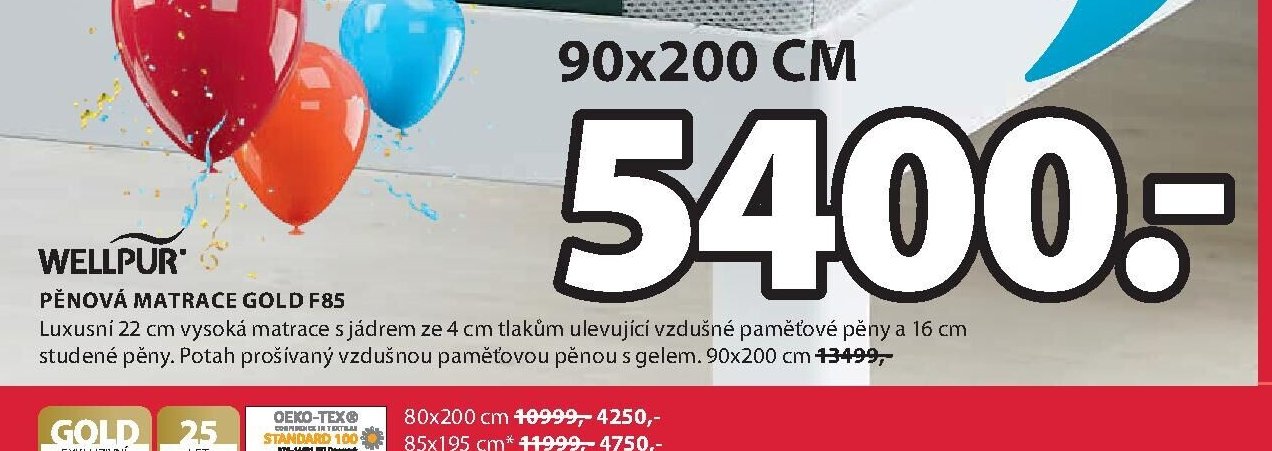 PĚNOVÁ MATRACE GOLD F85