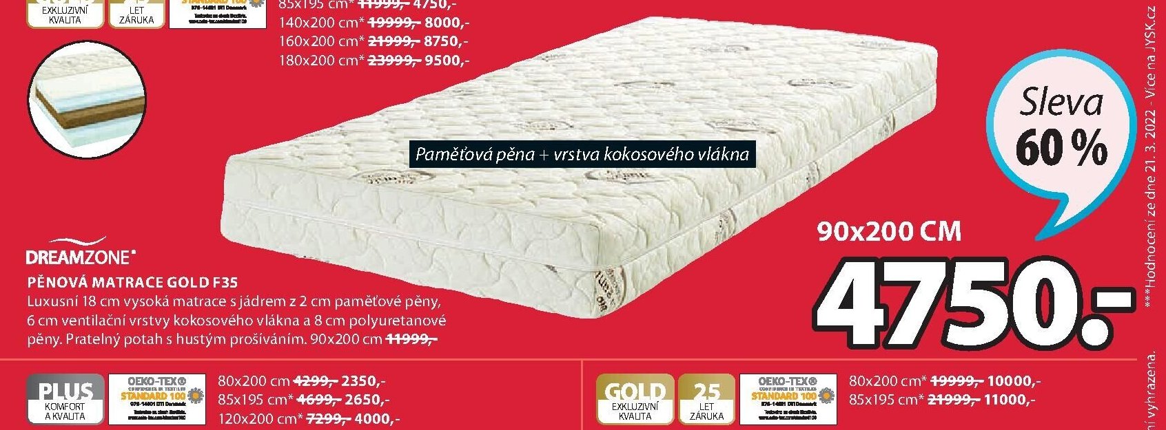 PĚNOVÁ MATRACE GOLD F35
