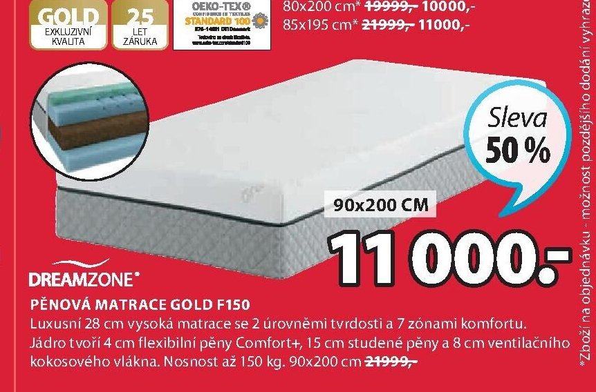 PĚNOVÁ MATRACE GOLD F150