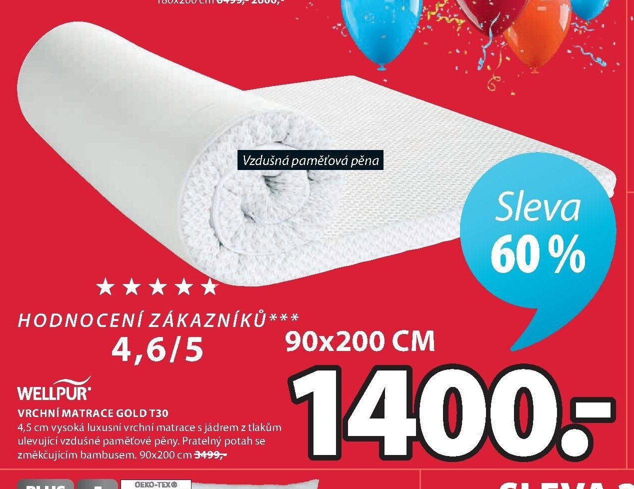 Vrchní matrace GOLD T30 90x200 cm