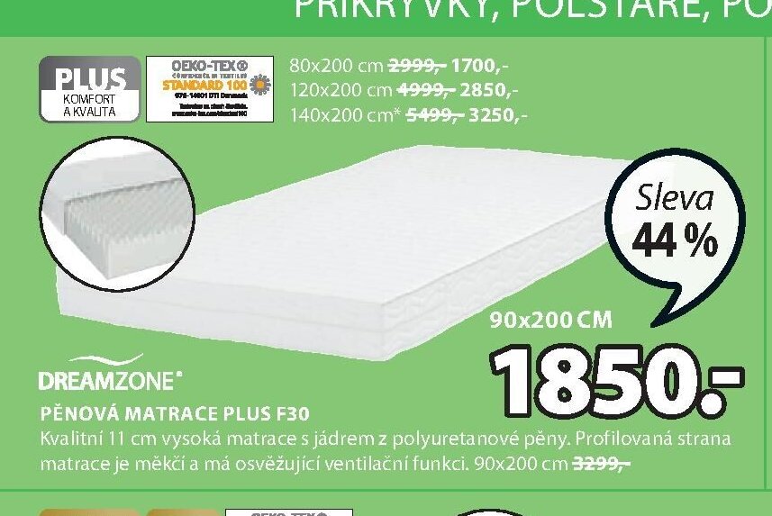 DREAMZONE PĚNOVÁ MATRACE PLUS F30