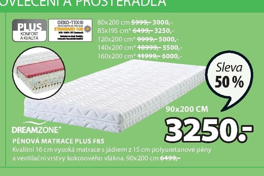 DREAMZONE PĚNOVÁ MATRACE PLUS F85