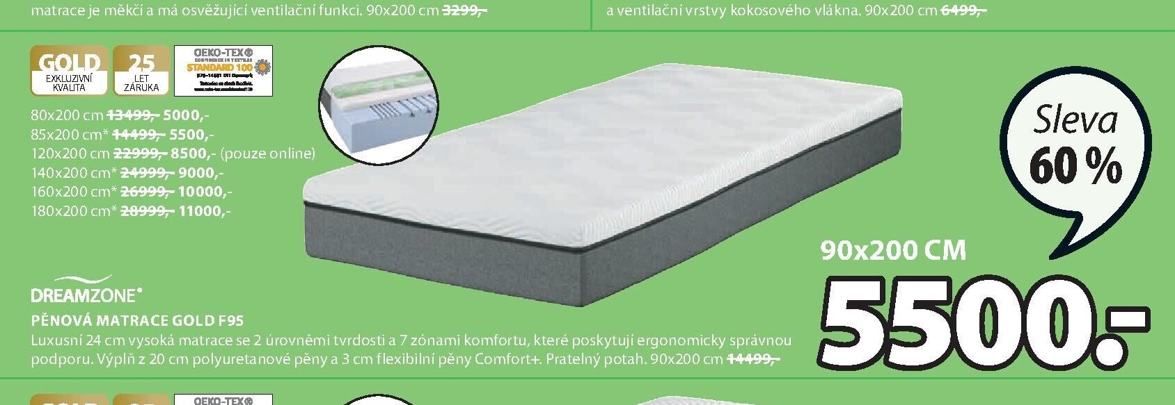DREAMZONE PĚNOVÁ MATRACE GOLD F95