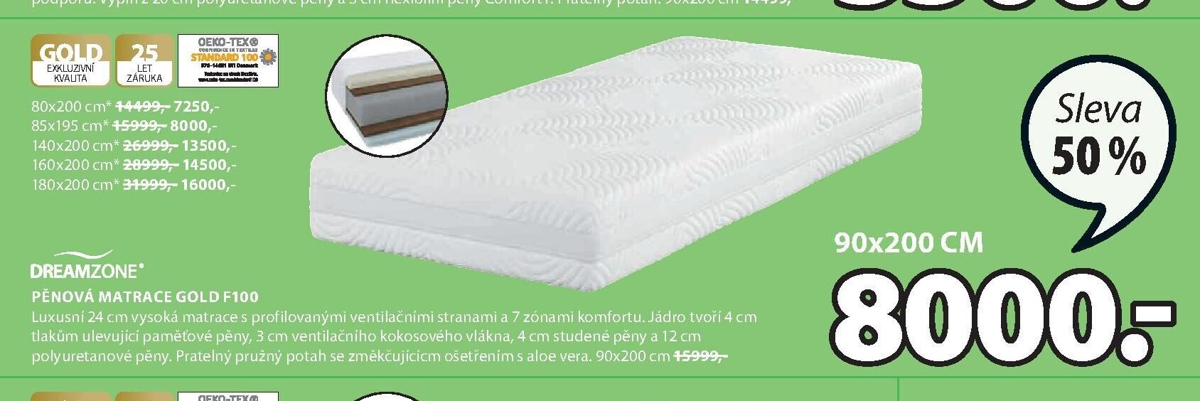 DREAMZONE PĚNOVÁ MATRACE GOLD F100