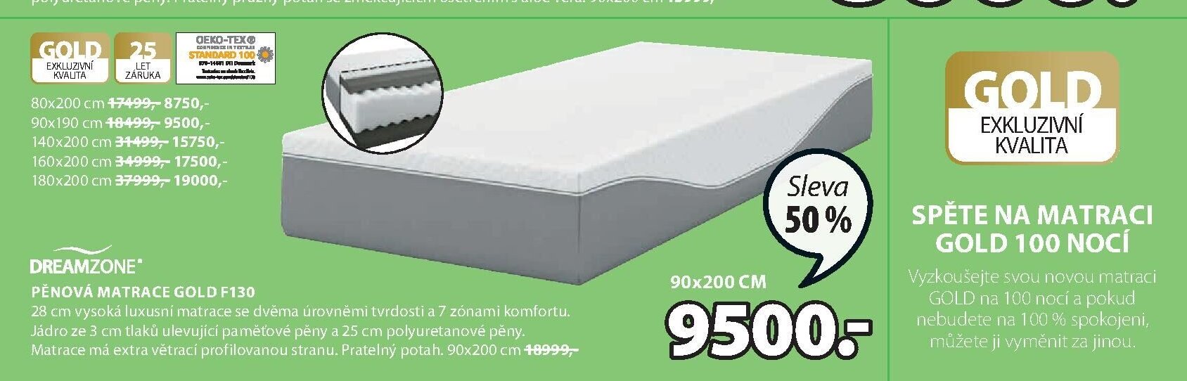 DREAMZONE PĚNOVÁ MATRACE GOLD F130