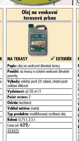 Olej na venkovní terasová prkna